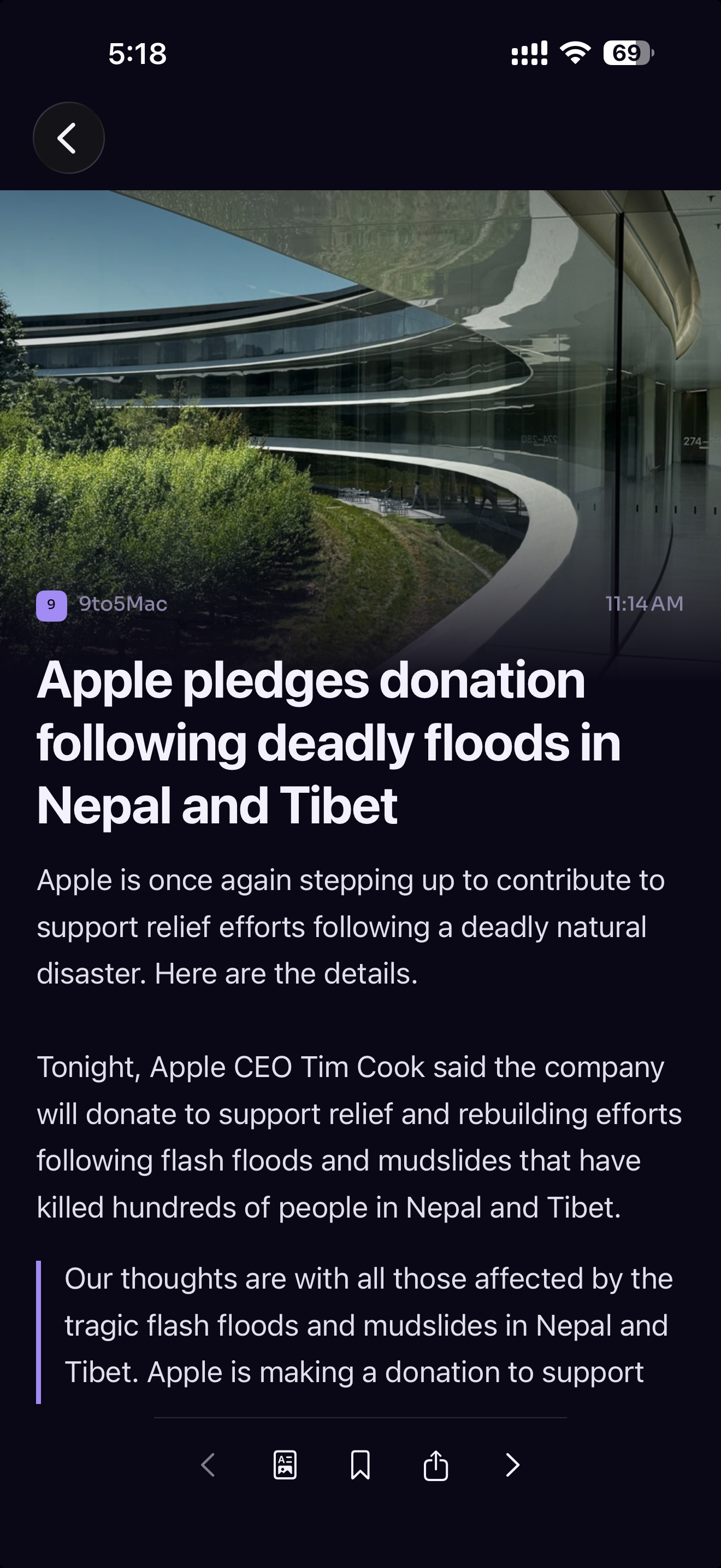 Current RSS Edition Reader screen showing a clean article view
